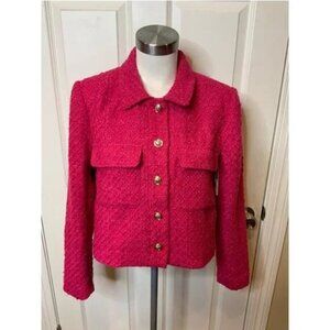 Rachel Zoe Dark Pink Tweed Button-Up Jacket W/ Pockets, Size S, NWT!